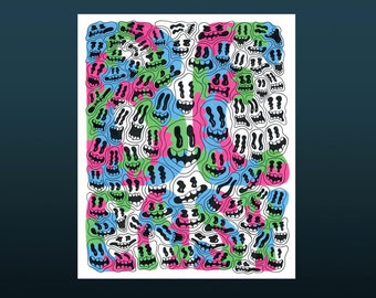 BE EASY Poster 16in x 20in Original Artwork - Quote Poster - Psychedelic Smiley Face Wall Art - Colorful Unique Wall Decor - Philadelphia
