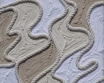 2 handgefertigte Kunstfaser-Wandbehänge, zeitgenössische Kunst für modernes Zuhause, aus natürlichem Baumwollseil