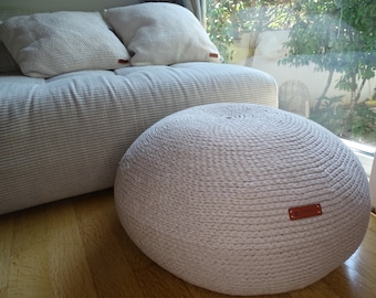 Ottoman pouf, Crochet Stuffed Pouffe, Ottoman Pouf 50% cotton+50 balls, Pouf, available beige 50*23 cm/20*9 inches