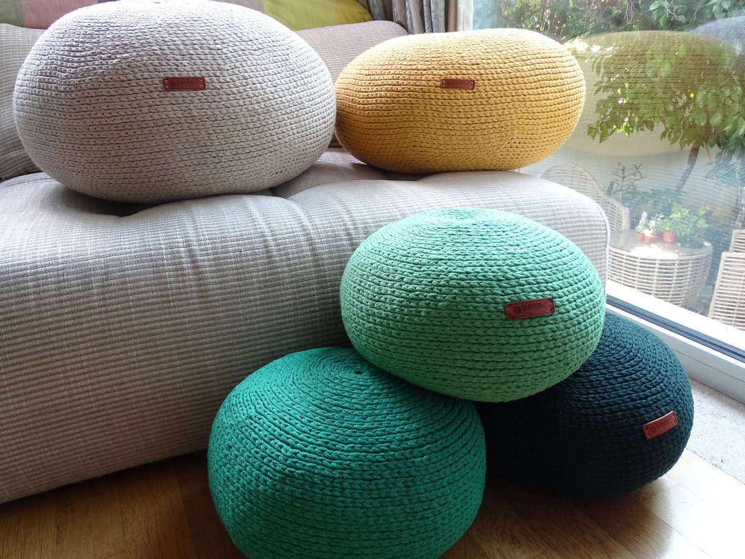 Ottoman Pouf, Crochet Stuffed Pouffe, Ottoman Pouf 50 Cotton50 Balls
