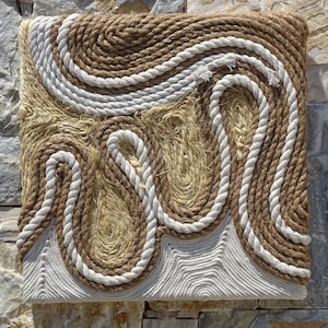 Handmade Fiber Art Wall Hangings, Contemporary Art for Modern Home made of Natural Cotton Rope 16*16 inches