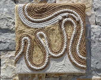 2 handgefertigte Kunstfaser-Wandbehänge, zeitgenössische Kunst für modernes Zuhause, aus natürlichem Baumwollseil