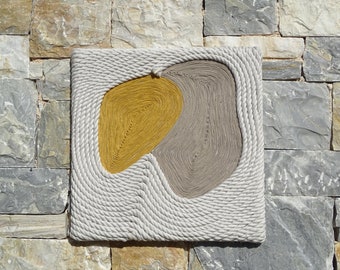 2 handgefertigte Kunstfaser-Wandbehänge, zeitgenössische Kunst für modernes Zuhause, aus natürlichem Baumwollseil