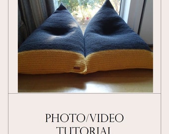 PDF tutorial on how to crochet lounge Bean bag, easy level with photo and video tutorials