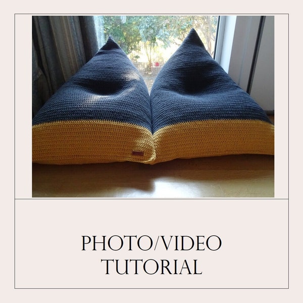 PDF tutorial on how to crochet lounge Bean bag, easy level with photo and video tutorials