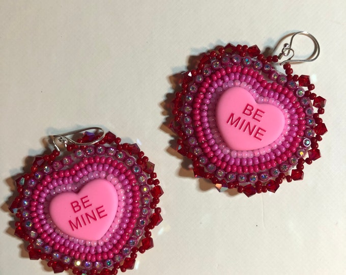 Valentine Earrings, Conversation Heart Beaded Earrings, Heart Earrings