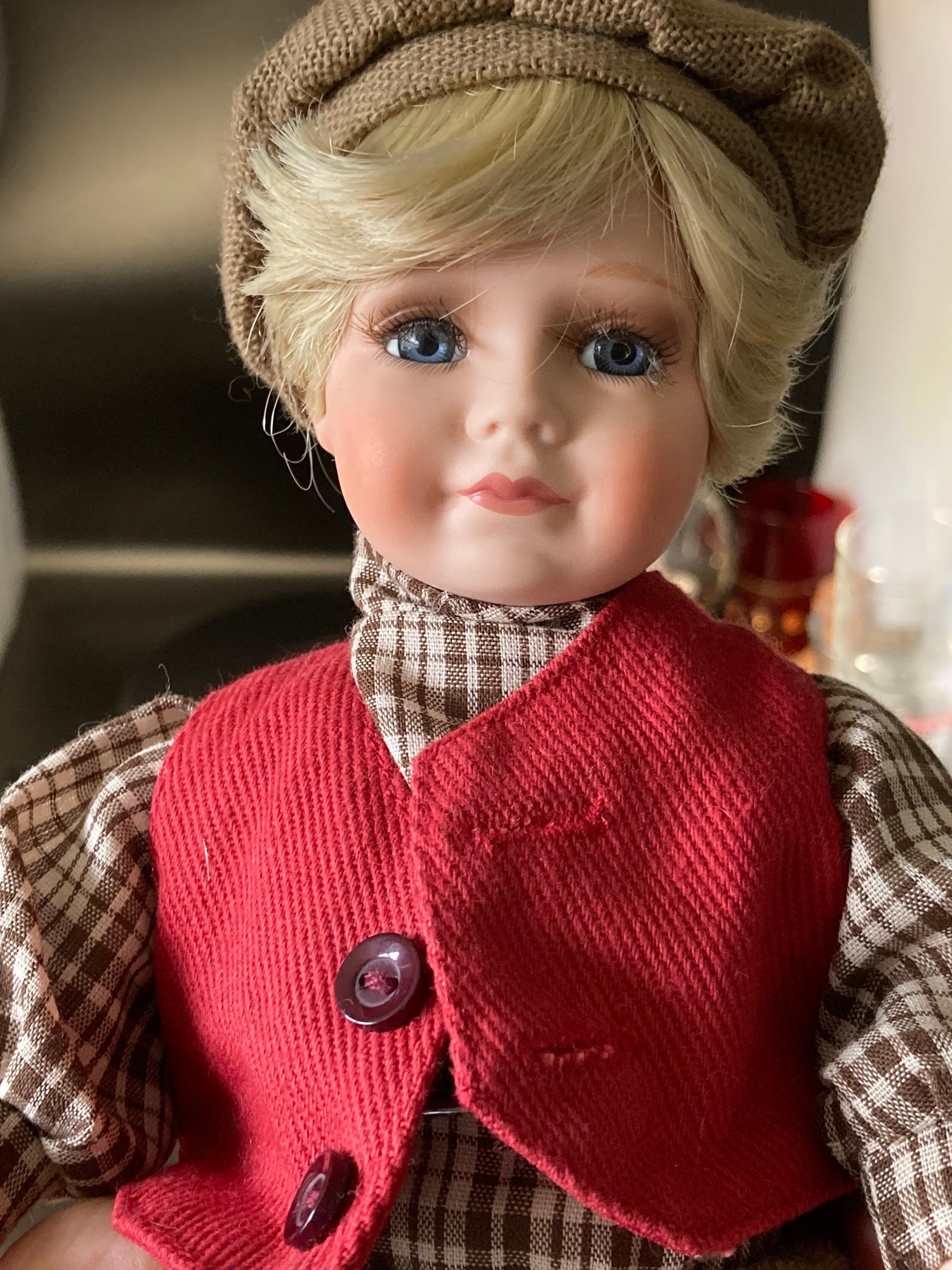 Alberon porcelain small boy doll with soft body and stand Etsy