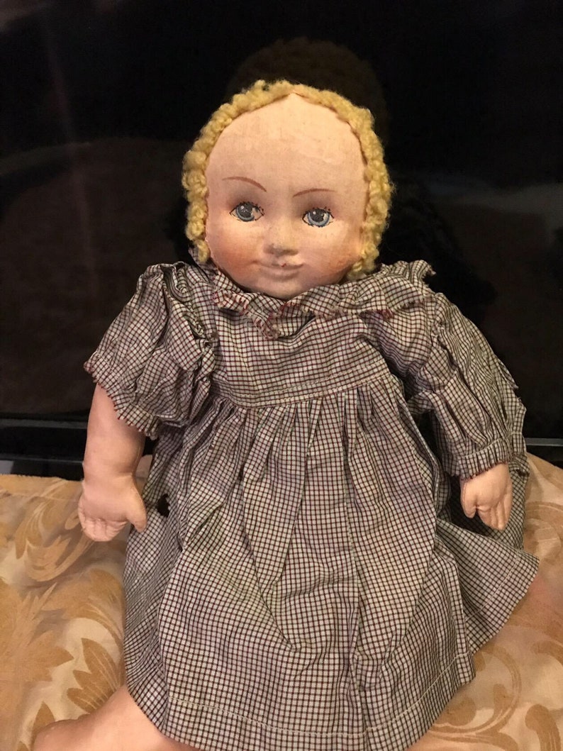Vintage German Rag Cloth Doll Girl With Hand Painted Face Etsy