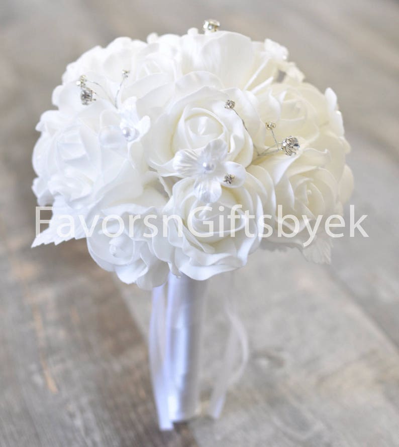 Wedding Bouquet White Eva Foam Rose Wedding Bouquet Bridal Bouquet