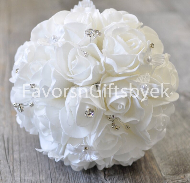 Wedding Bouquet White Eva Foam Rose Wedding Bouquet Bridal Bouquet