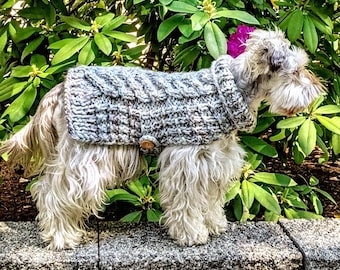 Knitting Pattern for Cozy, Belted Dog Sweater - Small and Medium Pet Sizes, Handmade Dog Lover Knit PDF  - Cabled Jumper fits Cats and Pups