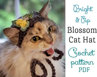 Beginner friendly Crochet Pattern. Blossom Cat Hat. Includes demo photos and cat training tips