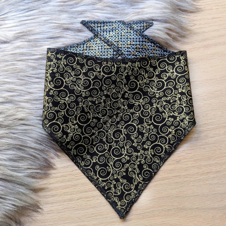 Personalize with Name or Quote Perfect for Holidays and Weddings Black and Metallic Gold Reversible Dog Bandana