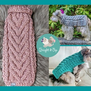 Pet Knitting Pattern - Wishbone Belted  Pet Sweater - PDF Download - Cable Jumper Pattern For Cats and Small Dogs