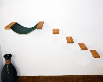 Combo Wall Mount Cat Hammock Bed 4 Wood Cat Steps Cat Etsy