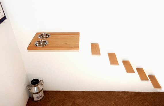 Elevated Cat Feeder Stairs Set Wall Mounted Cat Food Perch Etsy