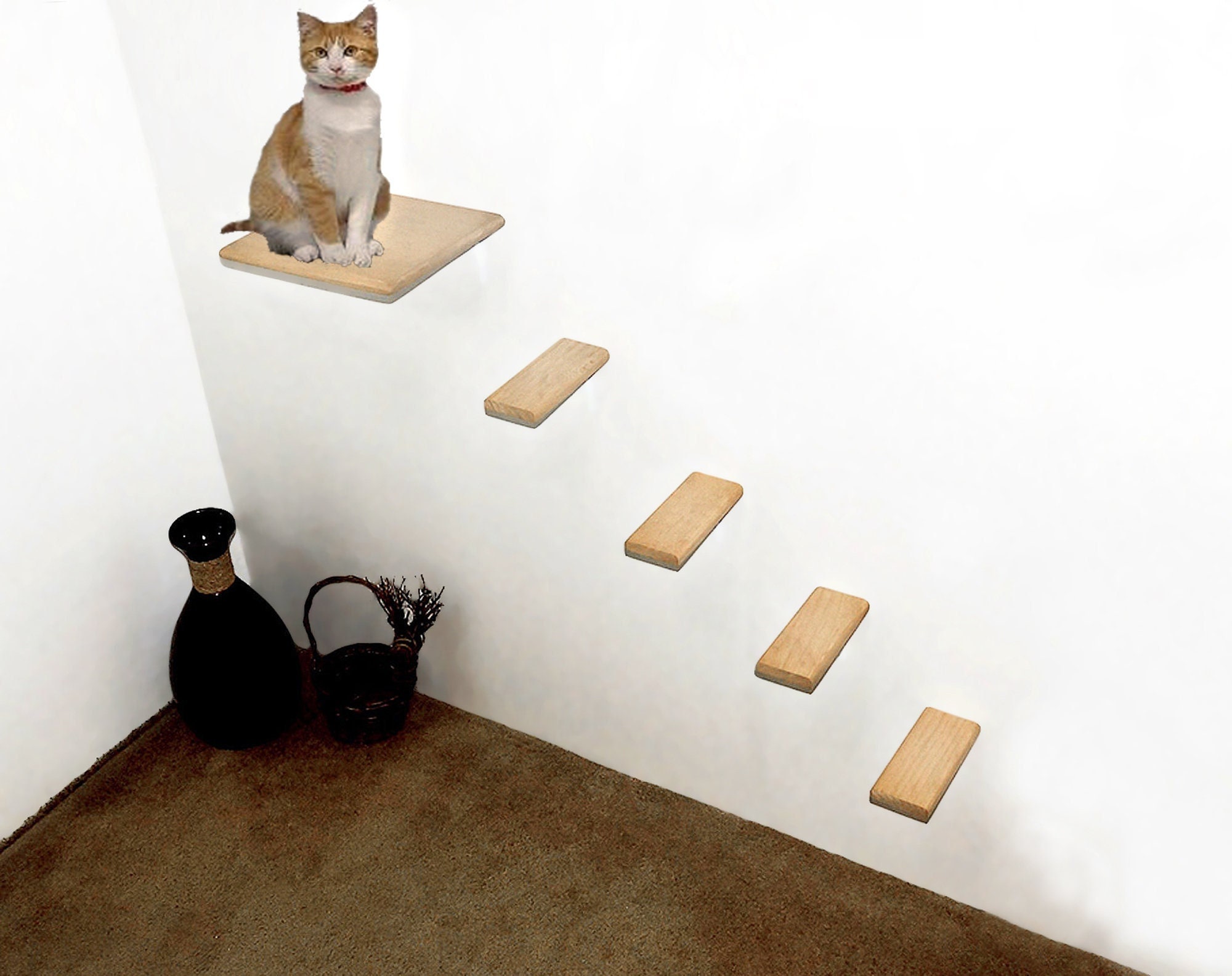 Artisan Made (2) Floating Cat Wall Stairs (1) Floating Cat Wall Bed