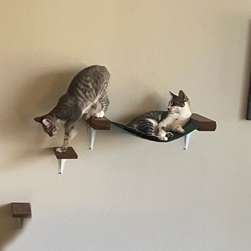 Large Wall Mounted Cat Perch Bed Platform With 3 Steps Solid Etsy