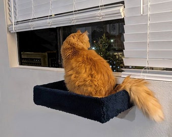 Wall or Window Sill Cat Bed, Window  Shelf Perch Cat Seat, Free Floating Handmade Customizable, Soft Padded Plush Pet Bed Lookout