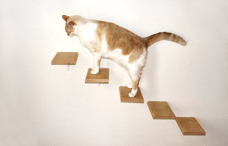Wide Cat Steps Wood Wall Mounted Shelves Perch Large Staircase Climbing Ladder Stairway Furniture Shelving