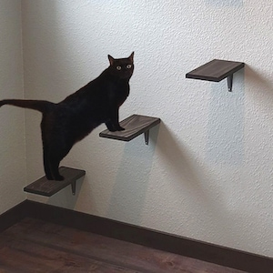 Large Cat Ladder Climbing Steps, Set of 3, Wall Mounted Cat Shelf Perch, Stairway Climber Handcrafted Cat Wall Furniture