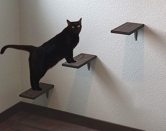 Large Cat Ladder Climbing Steps, Set of 3, Wall Mounted Cat Shelf Perch, Stairway Climber Handcrafted Cat Wall Furniture