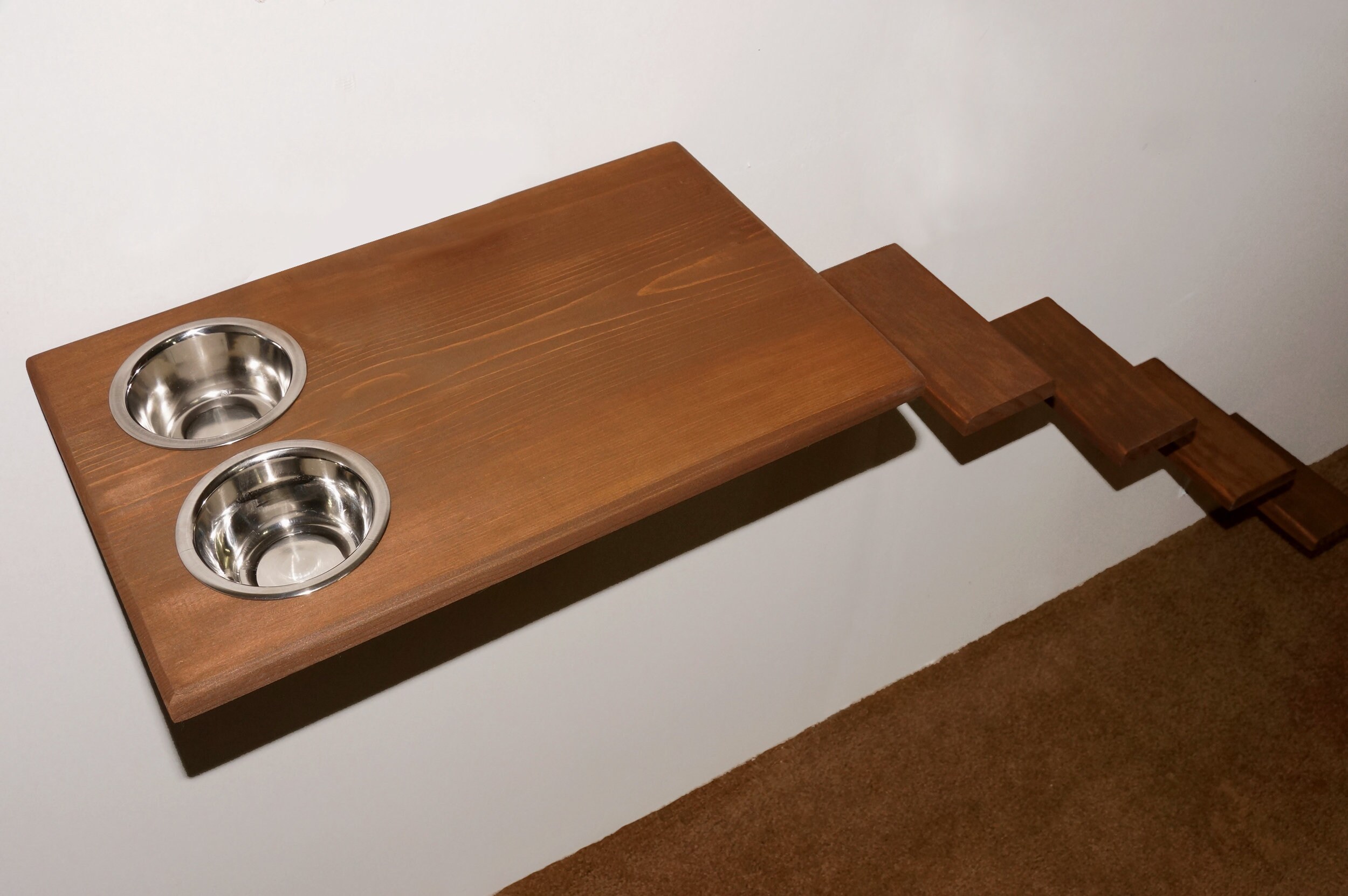 Raised Cat Feeder & Step Set Wall Mounted Cat Feeding Station Etsy