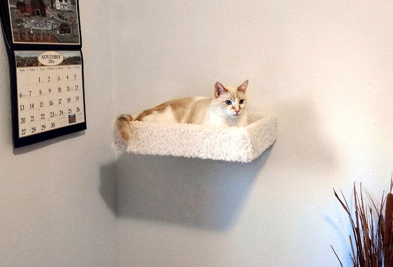 Cat Bed Wall Mounted Floating Padded Plush Sherpa Faux Fur Pet Etsy