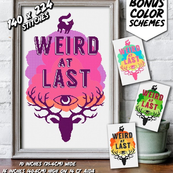 WEIRD AT LAST Ombre Sunset Clouds Cat Stag Cross Stitch & Perler Pattern