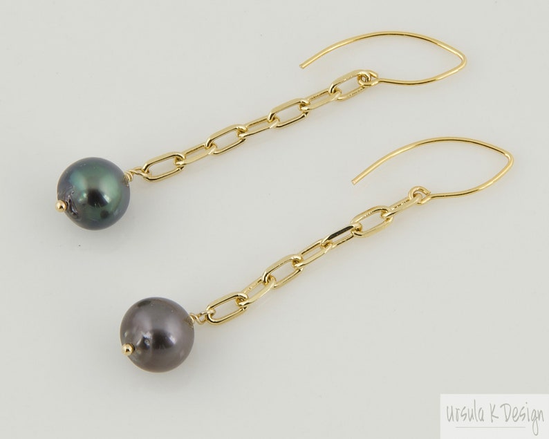 Anniversary Great Birthday Dangle Tahitian Pearl Earrings on Gold Plated Chain Elegant Yet Casual Earrings All Occasion Gift.