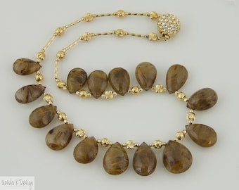 Rutilated Quartz Drop Necklace With Gold Accents. Very Elegant Necklace Of Translucent Quartz Drops with Golden Rutiles. Special Gift