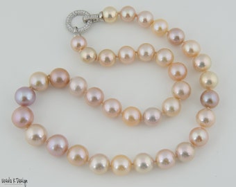 Large Freshwater Edison Pearl Necklace of Muted Hues. Great Aniversary, Special Occasion Gift
