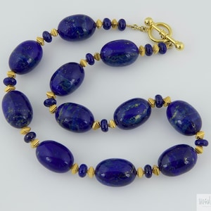 Beautiful Lapis Necklace with 20K Gold, Statement Necklace