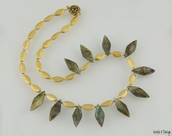 Elegant, Distinctive Labradorite and Gold Plate Necklace. Labradorite Fancy Drops. Statement Piece