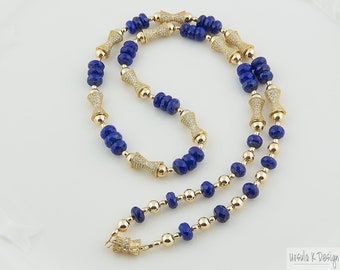 Long Lapis Lazuli "Pavé" Statement Necklace, High Quality Lapis Necklace, One-of-a-Kind Blue Lapis Lazuli Jewelry, Custom Fine Jewelry, Gift
