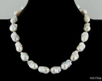 Necklace with Baroque Pearls of Medium Size. Can be Worn With Any Outfit. Tiny Gold Accents. Great Affordable Pearl Gift