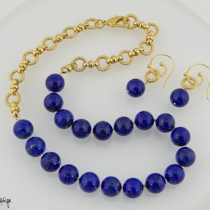 Exquisite AAA Round Dark Blue Lapis Necklace with Fancy Gold Plated Chain. Matching Earrings.  Ajustable Necklace.  Special Occasion Gift