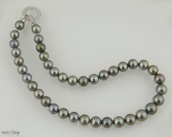 Gorgeous Gray Tahitian Pearls with Elegant, Sparkling Silver and CZ Clasp. A Necklace Perfect for Every Occasion