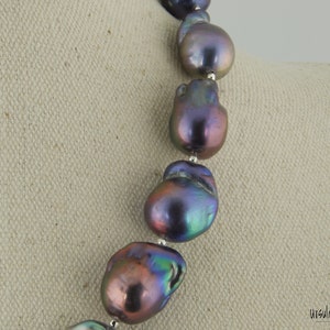 Baroque Pearl Necklace of Dark Blue and Copper/Purple Hues with Sterling Silver Accents. Gift for Special Occasion. Unique Necklace image 4