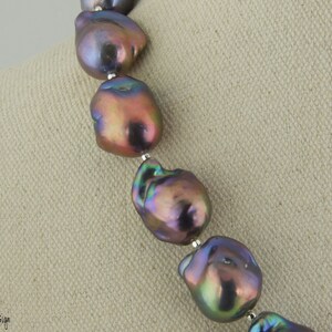 Baroque Pearl Necklace of Dark Blue and Copper/Purple Hues with Sterling Silver Accents. Gift for Special Occasion. Unique Necklace image 3