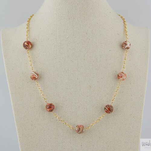 Murano Glass Necklace, Red/White/Gold shops Marbled , Gold Filled Chain, Elegant Necklace, Anniversary, Birthday, Holiday Gift, Affordable Gift