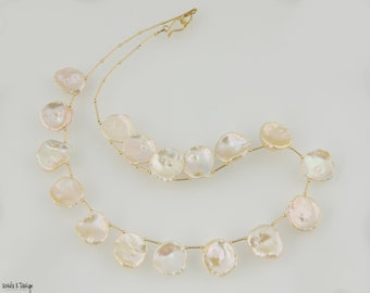 Beautiful Large, Creamy Hued Round Keshi Pearls With Gold Accents. Affordable Statement Piece, Elegant Gift