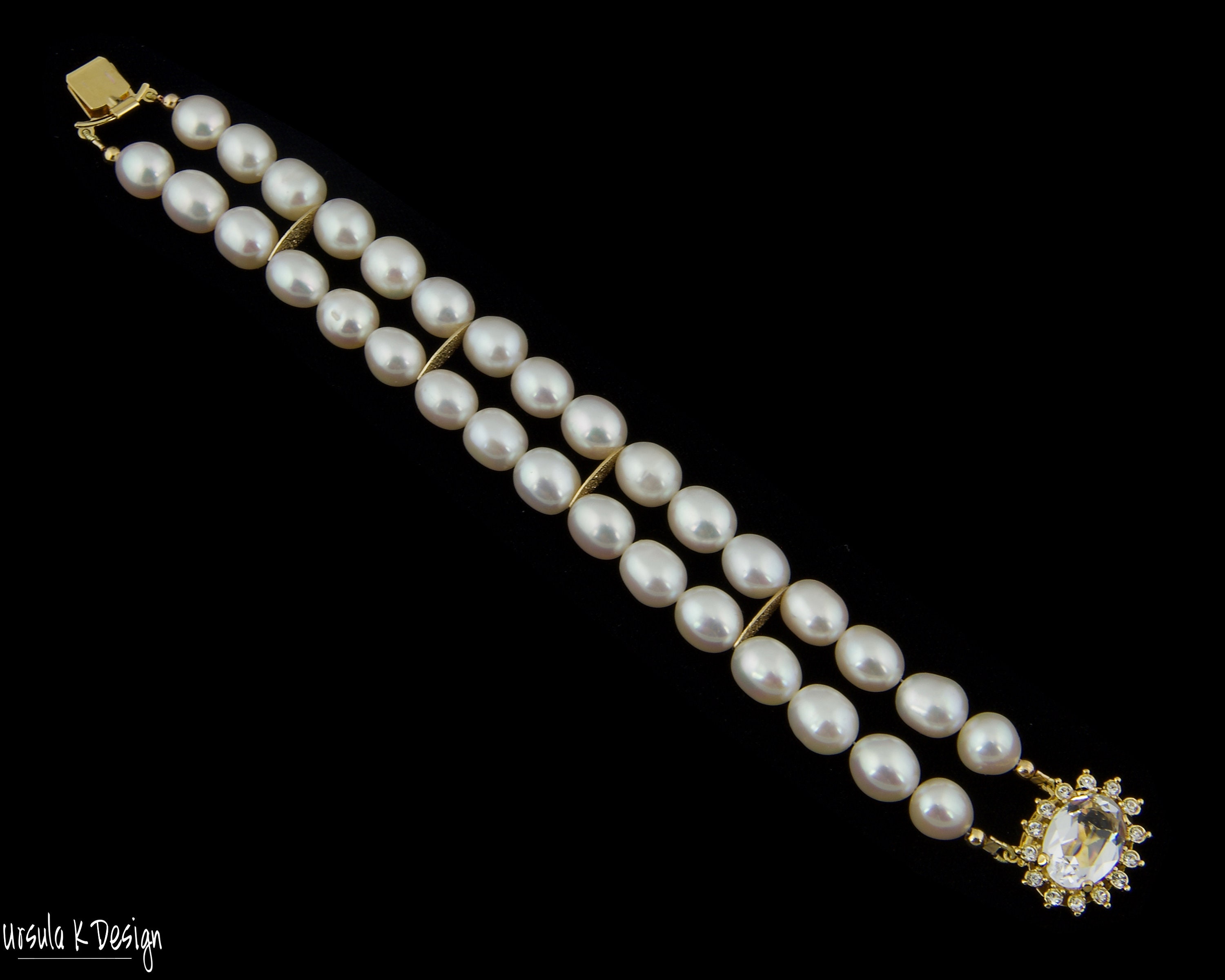 Double strand pearl bracelet gold clasp deals