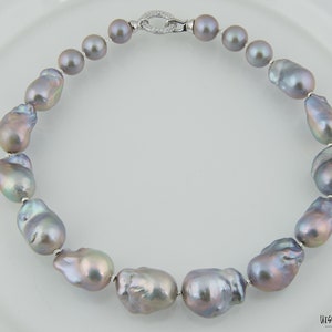 Gorgeous Large Gray Baroque and Round Pearl Necklace. Very Special Gift for Wedding, Anniversary, Once-in-a-Lifetime Occasion