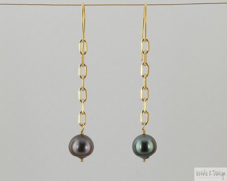 Anniversary Great Birthday Dangle Tahitian Pearl Earrings on Gold Plated Chain Elegant Yet Casual Earrings All Occasion Gift.