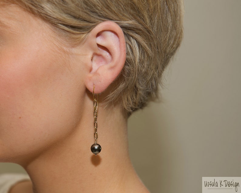 Anniversary Great Birthday Dangle Tahitian Pearl Earrings on Gold Plated Chain Elegant Yet Casual Earrings All Occasion Gift.