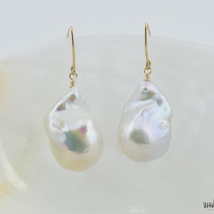 LARGE Baroque Pearl Drop Earrings, Fine Elegant Large Baroque Pearl Jewelry, Iridescent Baroque Pearl Earring,  Special Occasion Gift