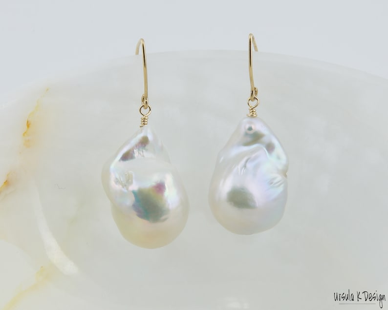 LARGE Baroque Pearl Drop Earrings, Fine Elegant Large Baroque Pearl Jewelry, Iridescent Baroque Pearl Earring, Special Occasion Gift image 1