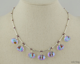 Festive, Affordable Necklace of Crystal and Sterling Silver. Great Necklace for Holiday Occasions! Dress-Up Necklace! Bluish/Purple Crystals