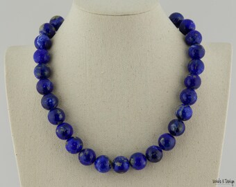 Necklace with Flawless Bright Blue Afghan Lapis with Afghanite Inclusions, Removable Extender. Unique Special Gift